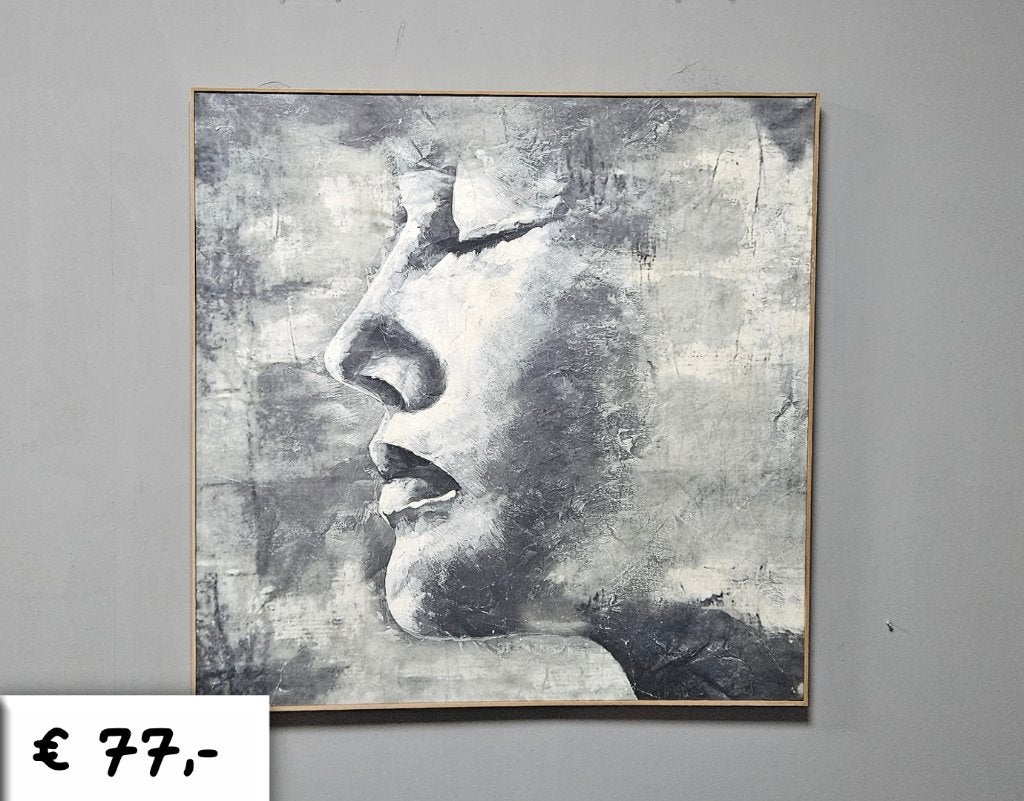 Groot Schilderij Gezicht met Houten Lijst - 90x90 cm, Huis en Inrichting, Ophalen, Overwijk Decoratie B.V. / Swiet Home, Nieuw