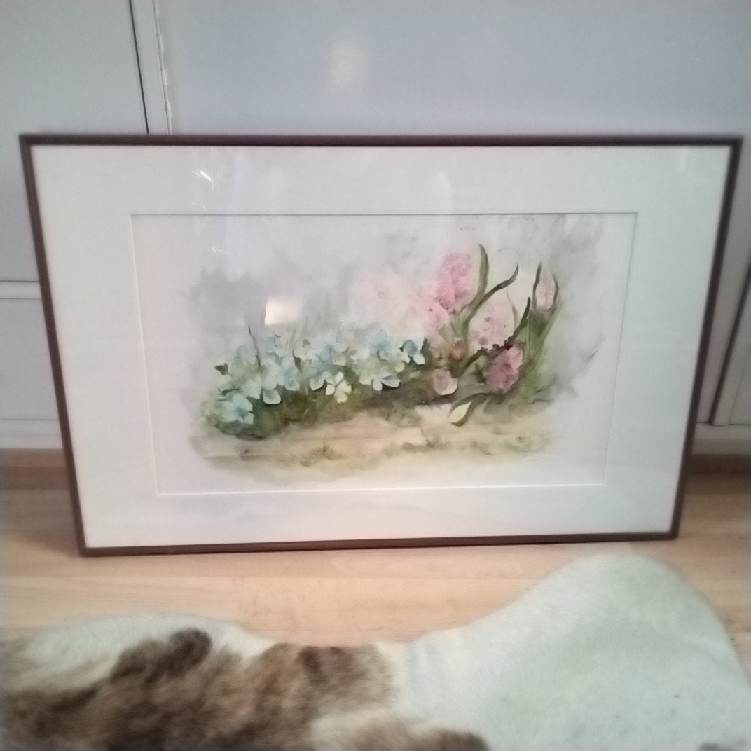 Aquarel schilderij van bloemen in lijst, Realistisch, Aquarel, Papier, Ingelijst