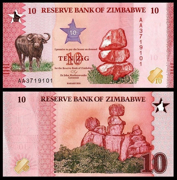 Zimbabwe 2026, de 3 nieuwste ZIG bankbiljetten (UNC), Verzenden, Zimbabwe, Setje