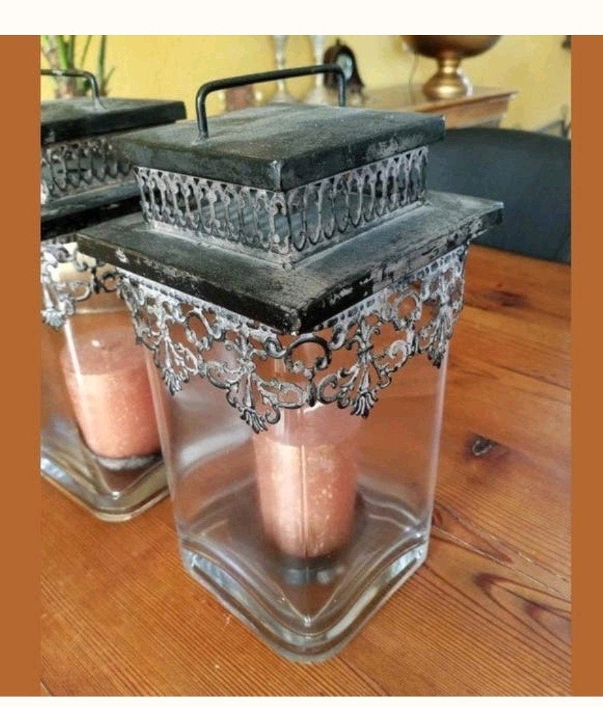 2 Mooie Brocante Glazen Luxe  Windlichten, Ophalen