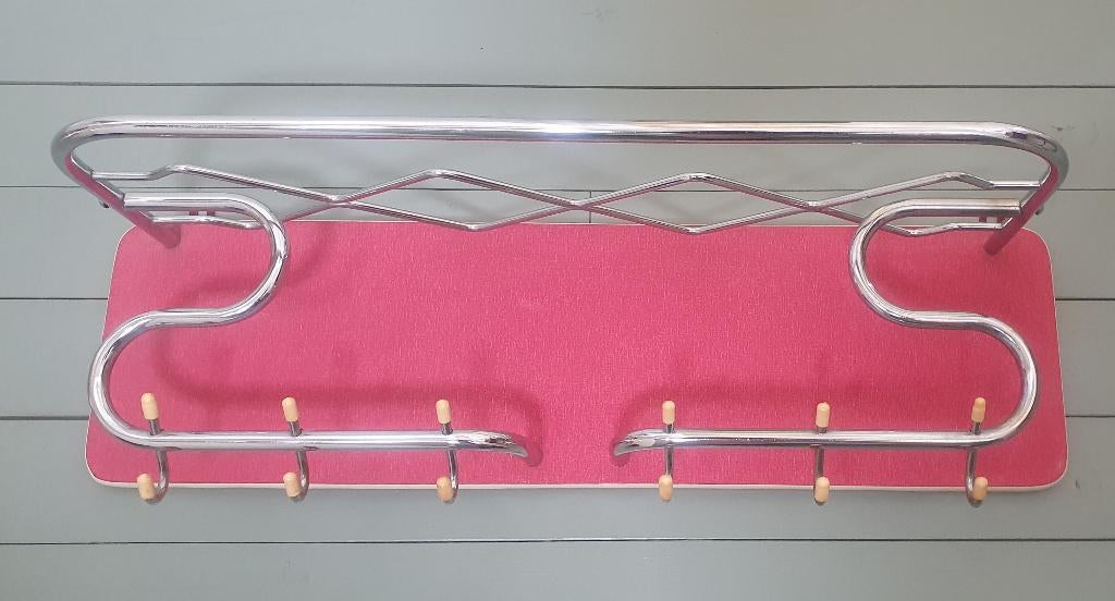 Vintage Mid Century kapstok - chroom - hoedenplank., Huis en Inrichting, Woonaccessoires | Kapstokken, Gebruikt, Wandkapstok, Minder dan 100 cm