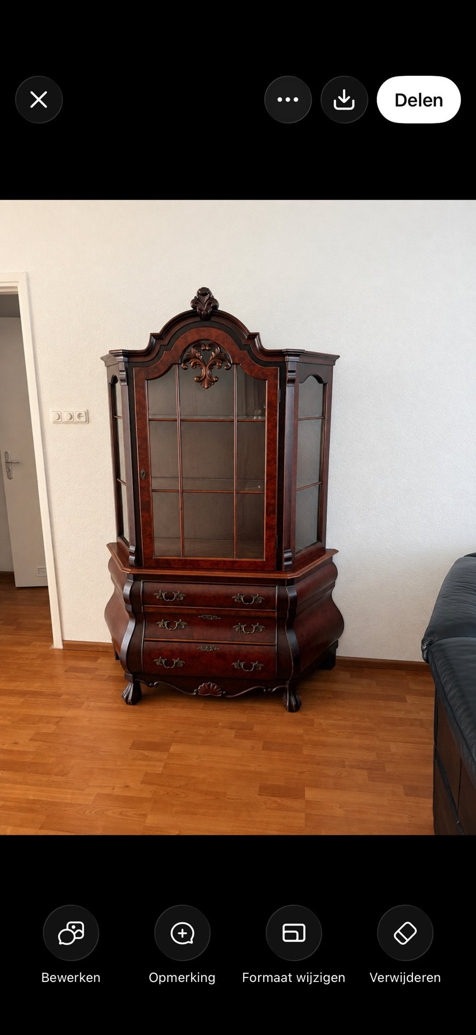 Antieke Vitrinekast met Barok Details, Ophalen