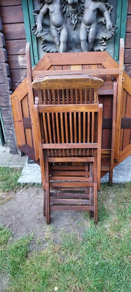 tuin meubel sett--4 stoelen + tafel--hardhout, 4 zitplaatsen, Gebruikt, Bijzettafel, Ophalen of Verzenden