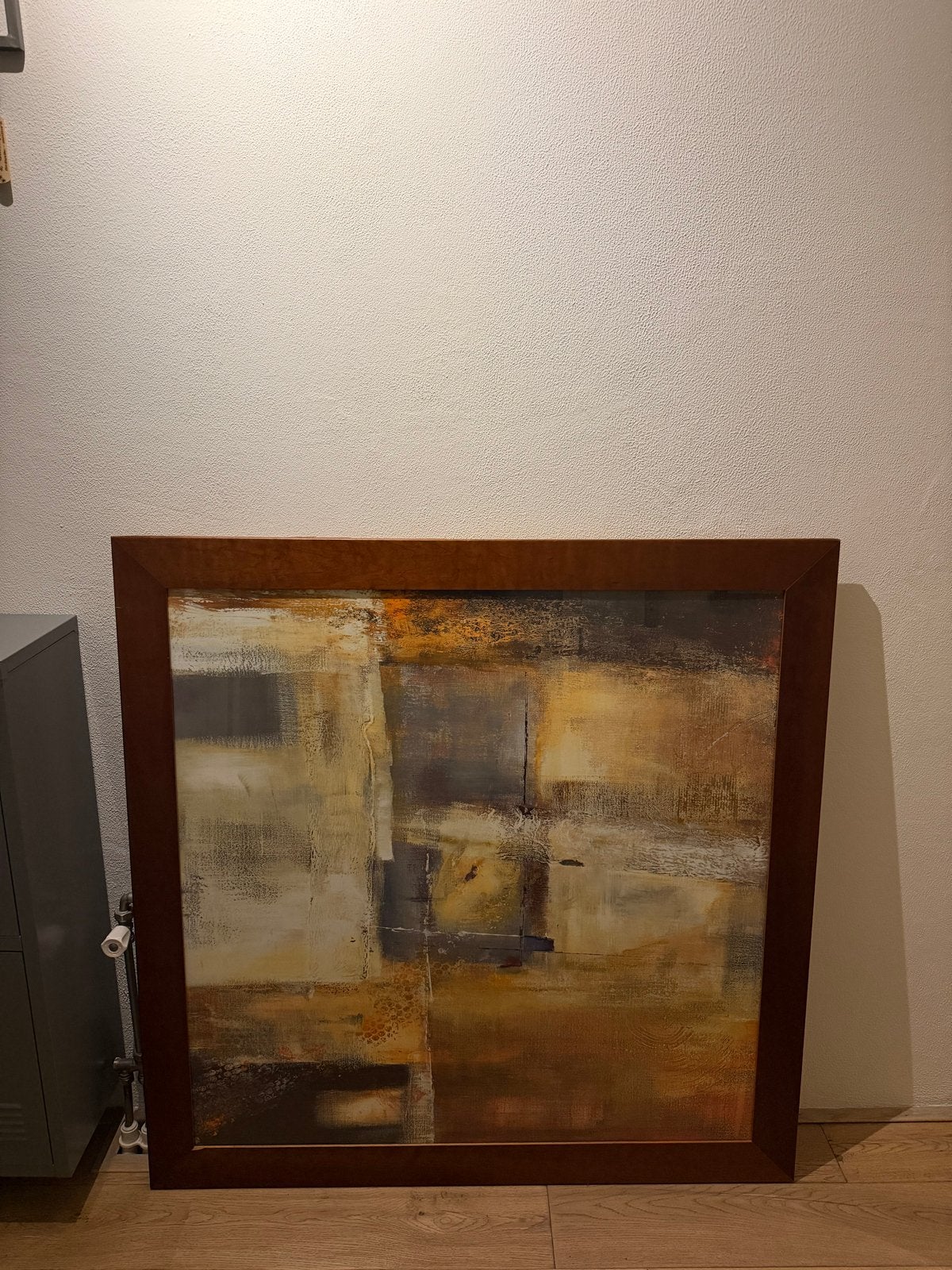 Abstract Schilderij met Warme Tinten en Houten Lijst, Ophalen