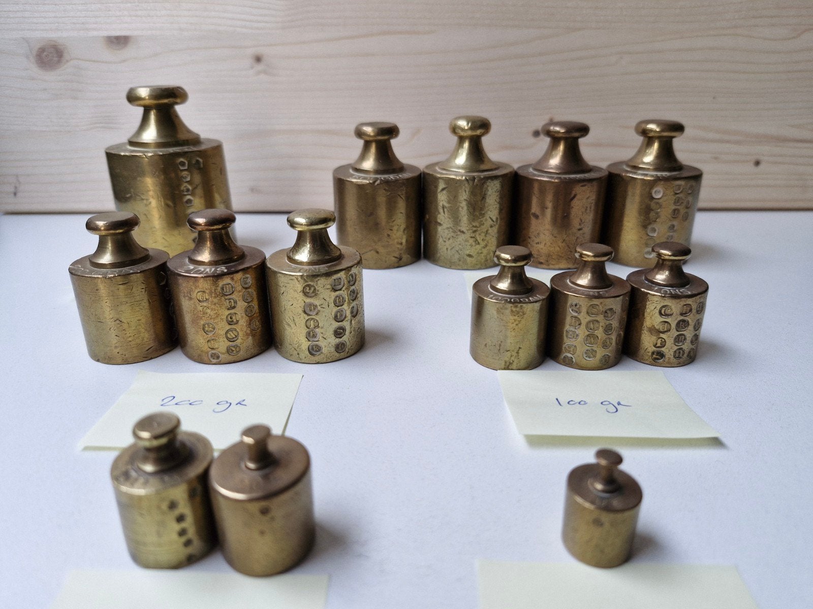 Antieke messing gewichten set - 1 kg tot 20 gram, Antiek en Kunst, Ophalen