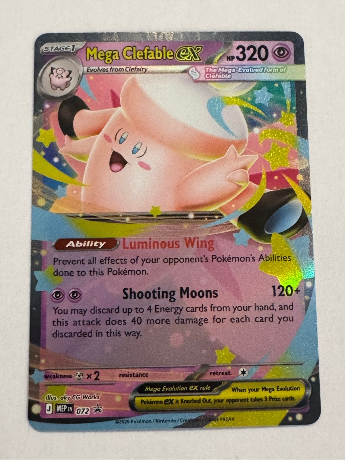 Mega Clefable EX Pokémon Kaart - 072 JMEP EN, Ophalen of Verzenden, Gebruikt, Losse kaart