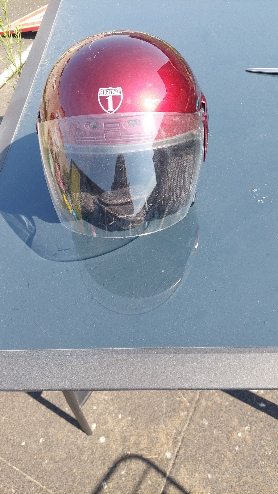 Scooterhelm rood maat S - Highway 1, Fietsen en Brommers, Brommerhelmen, Ophalen of Verzenden, Gebruikt, Small, Highway 1