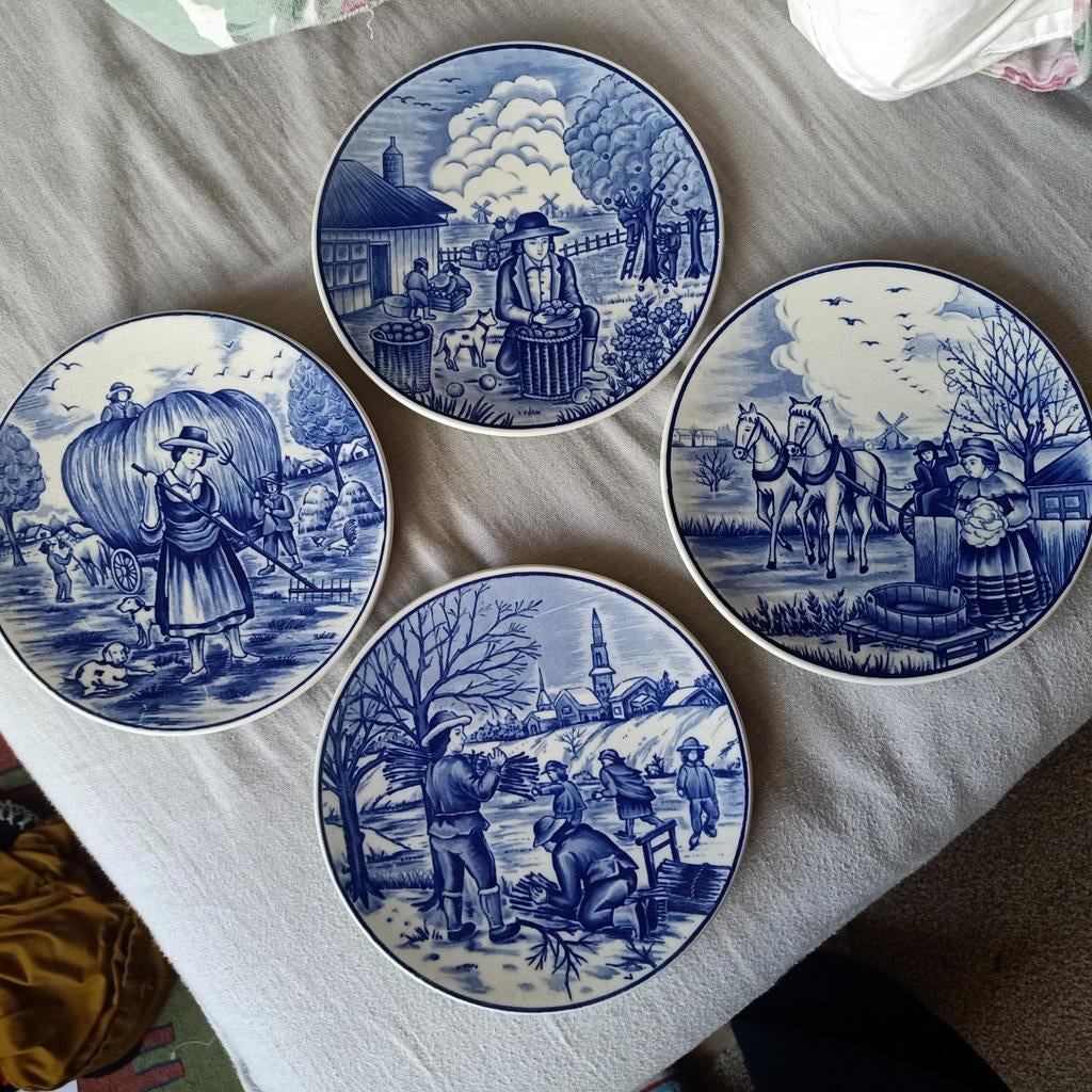 Set van 4 Delfts Blauwe Wandborden - Jaargetijden, Ophalen of Verzenden