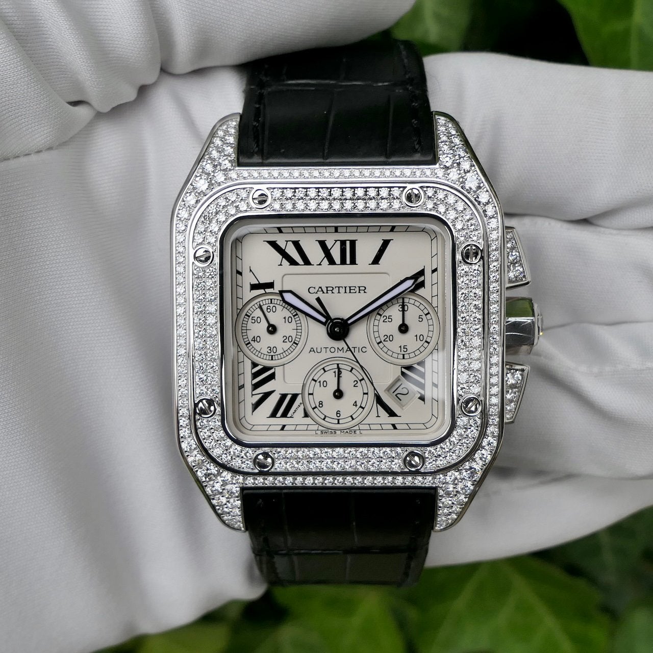 Te koop Cartier Santos Automaat BP Swiss horloge, Overige merken, Leer, Staal, Polshorloge