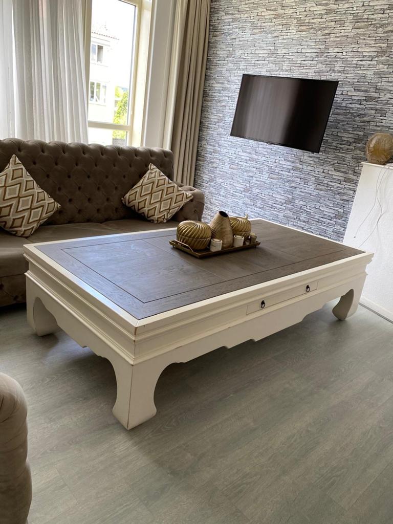Rofra Salontafel met lades, wit met donkerbruin blad, Huis en Inrichting, Tafels | Salontafels, Ophalen, Gebruikt, 100 tot 150 cm