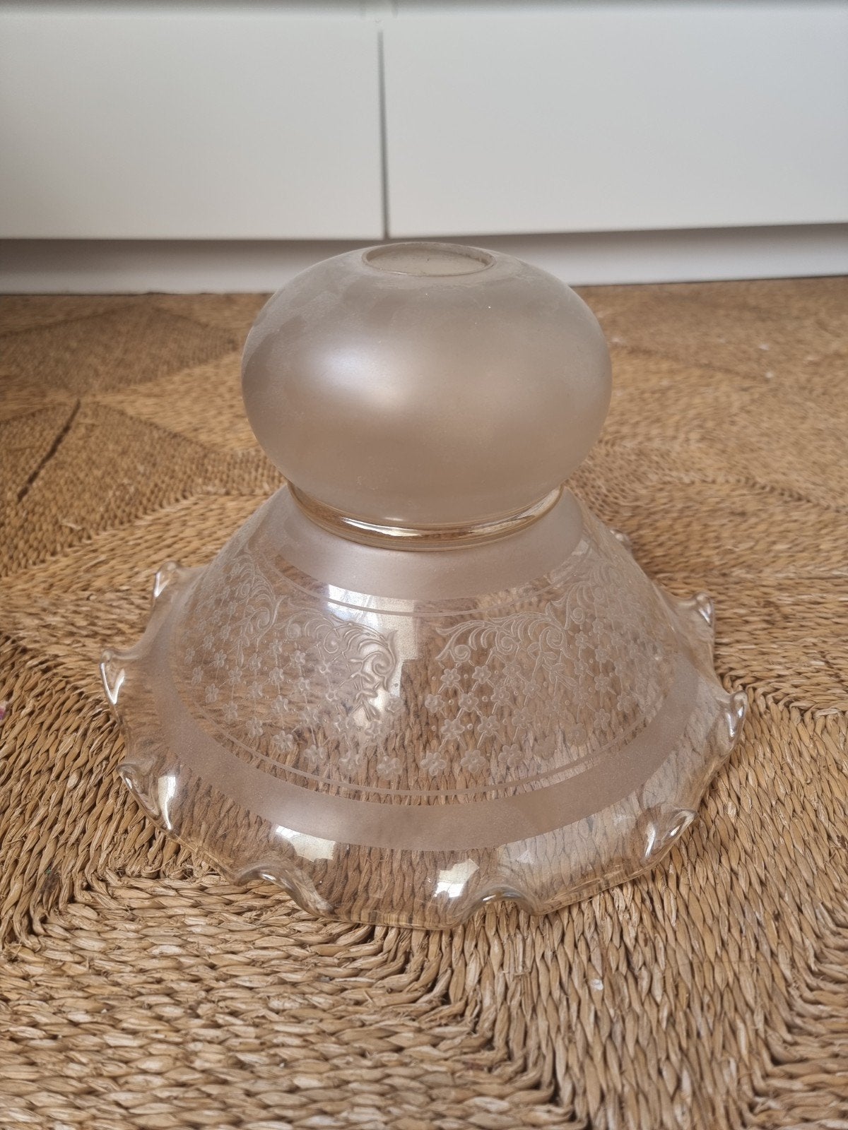 Vintage glazen lampenkap met geëtst patroon, Ophalen
