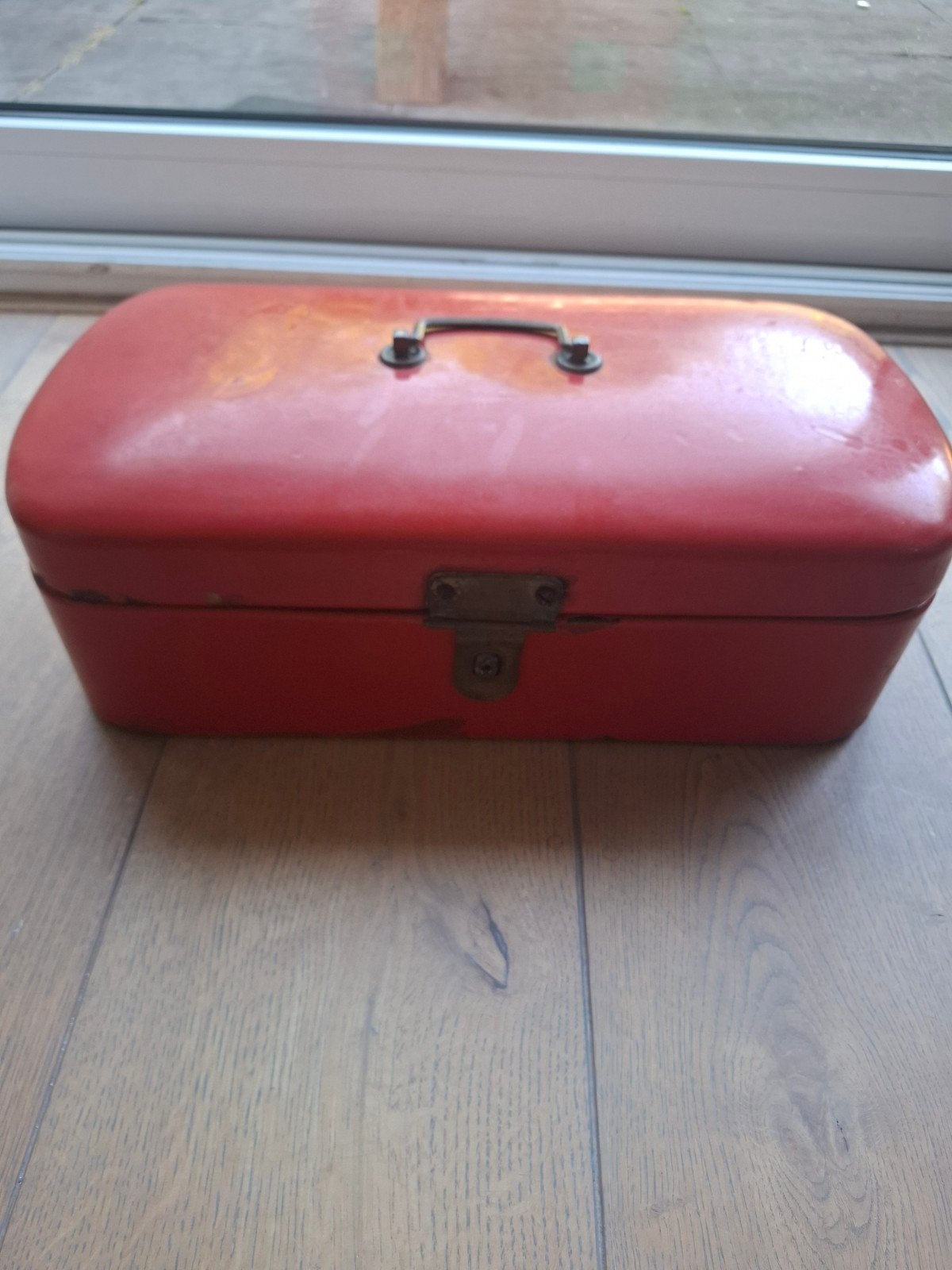 Vintage rood metalen broodtrommel/opbergdoos, Ophalen of Verzenden