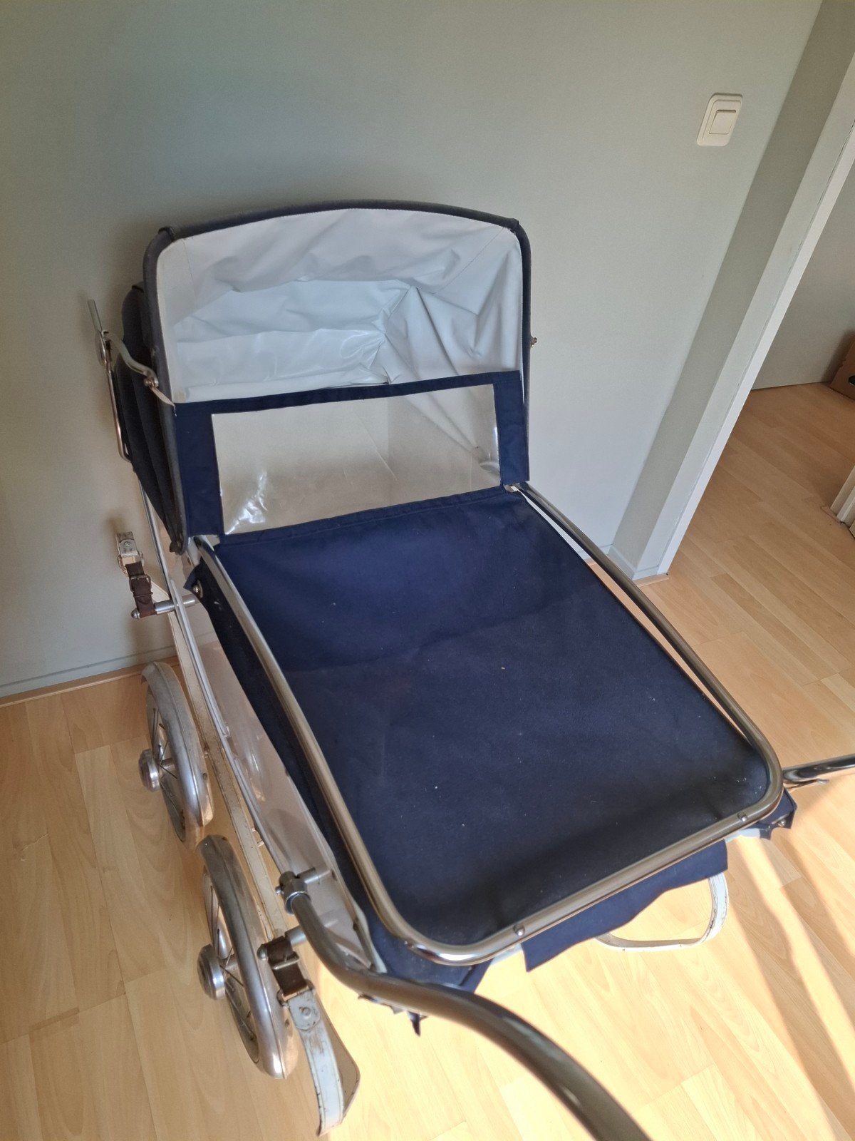 kinderwagen blauw wit  antiek, Ophalen, Gebruikt, Kinderwagen, Overige merken