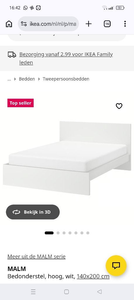 Malm bed Ikea, Ophalen, Wit, Tweepersoons, 140 cm