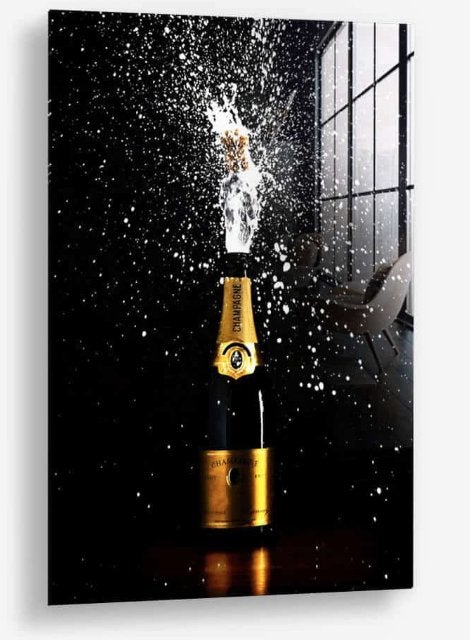 Glasschilderij Popping Champagne 100x150 Gehard glas, Antiek en Kunst, Kunst | Schilderijen | Modern, Ophangklaar, Stilleven, Glas