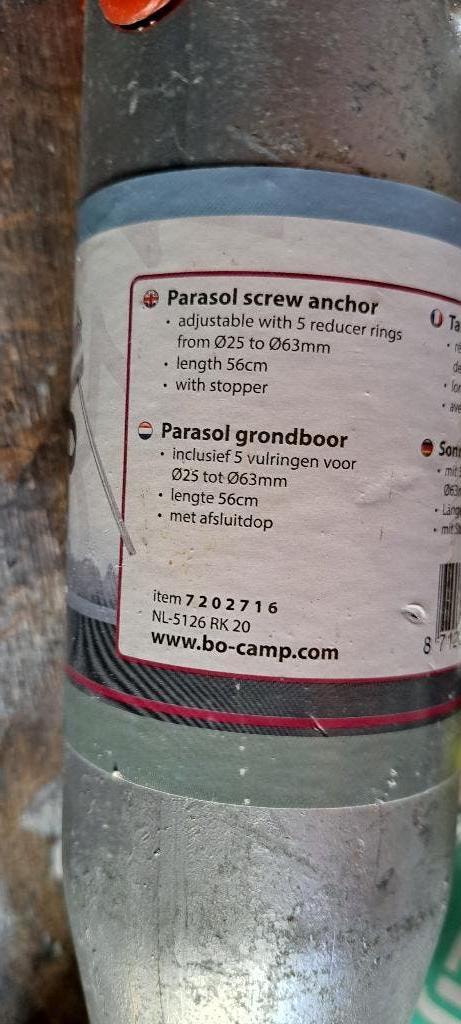 Parasol grondboor - Verzinkt, Ophalen, Zo goed als nieuw, Minder dan 1 meter, Parasolvoet