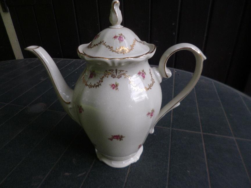 Prachtige Koffiepot Bavaria roze roosjes en goud guirlande, Ophalen of Verzenden