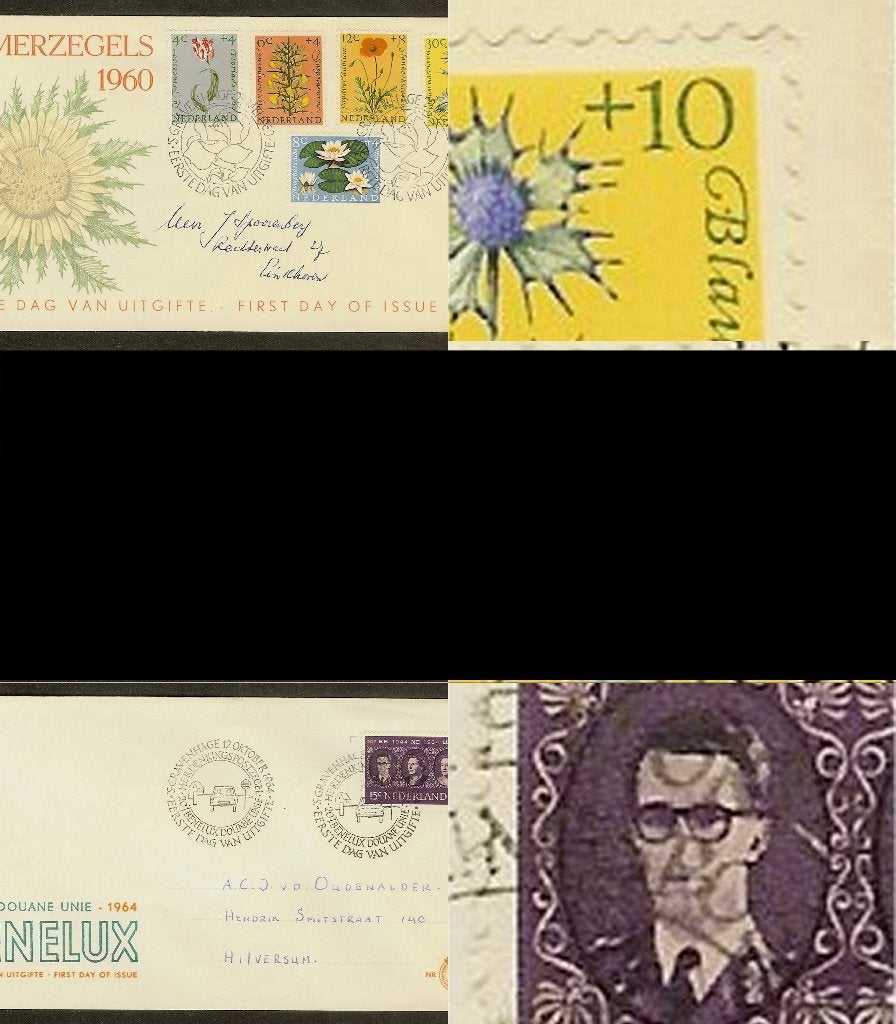 57x FDC Nederland met plaatfouten tussen E43 en E338 [X06], Ophalen of Verzenden, Nederland