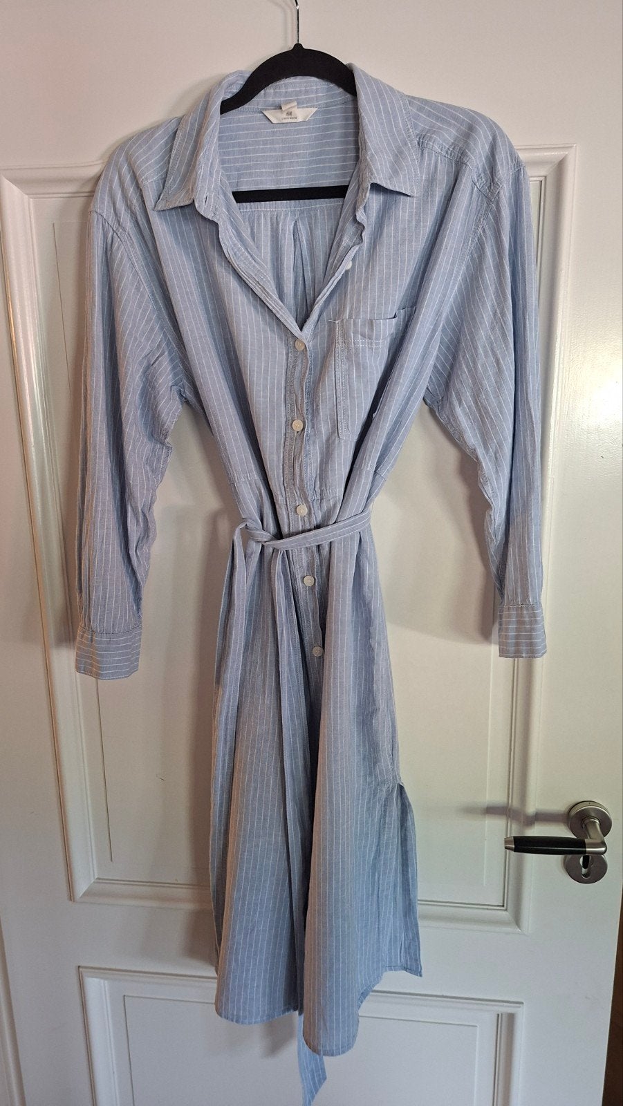 H&M Linnen Katoen Blousejurk Maat M met Zijsplitten, Kleding | Dames, Jurken, Maat 38/40 (M), H&M, Blauw, Ophalen of Verzenden