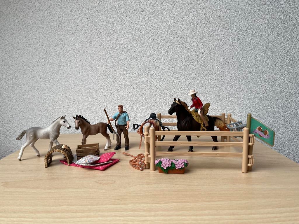 Schleich paarden met poppetjes en accessoires, Ophalen of Verzenden, Gebruikt