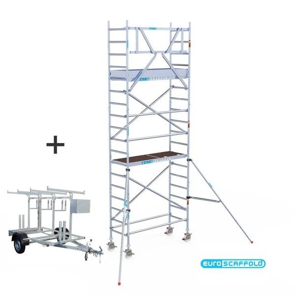 Nieuwe Euroscaffold Prof steiger 6mWerkhoogte + Aanhanger!!!, Doe-het-zelf en Verbouw, Steigers, Ophalen, Nieuw, Rolsteiger of Kamersteiger