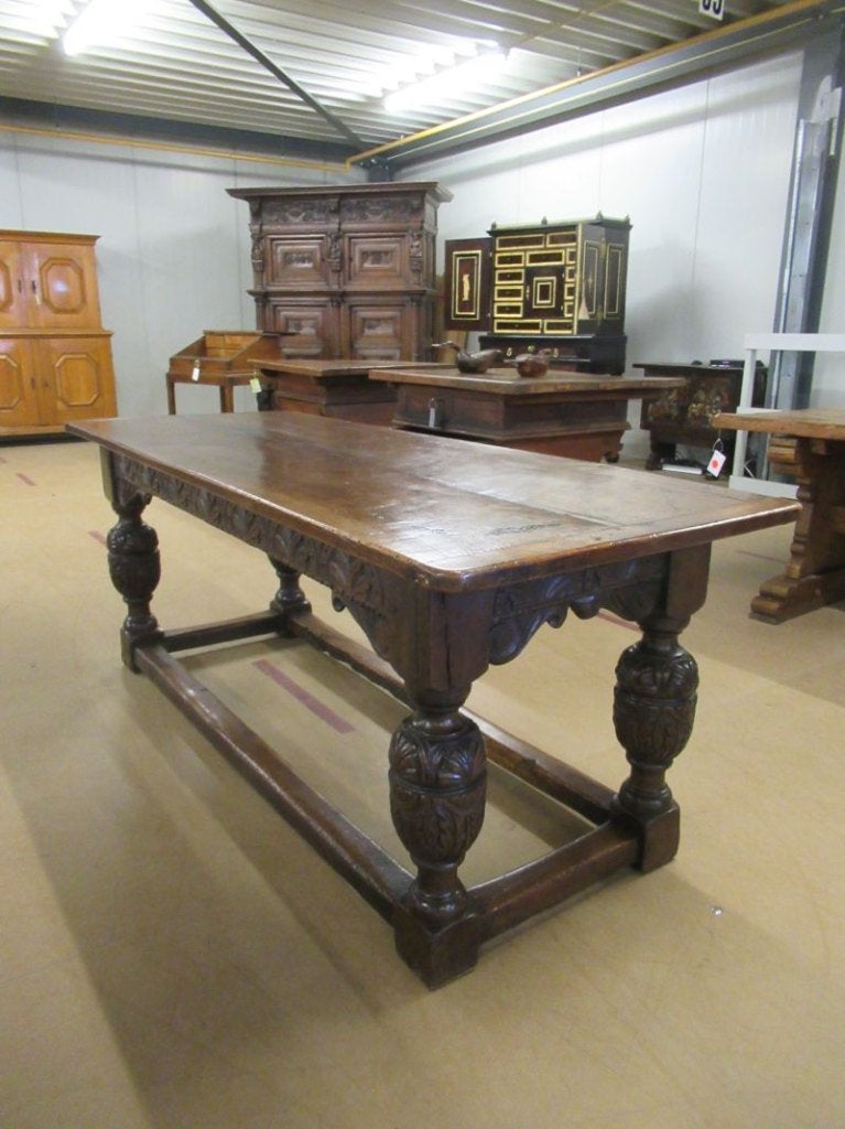 Oer 11859 ANTIEK eiken Engelse refectory table met mooi blad, Ophalen