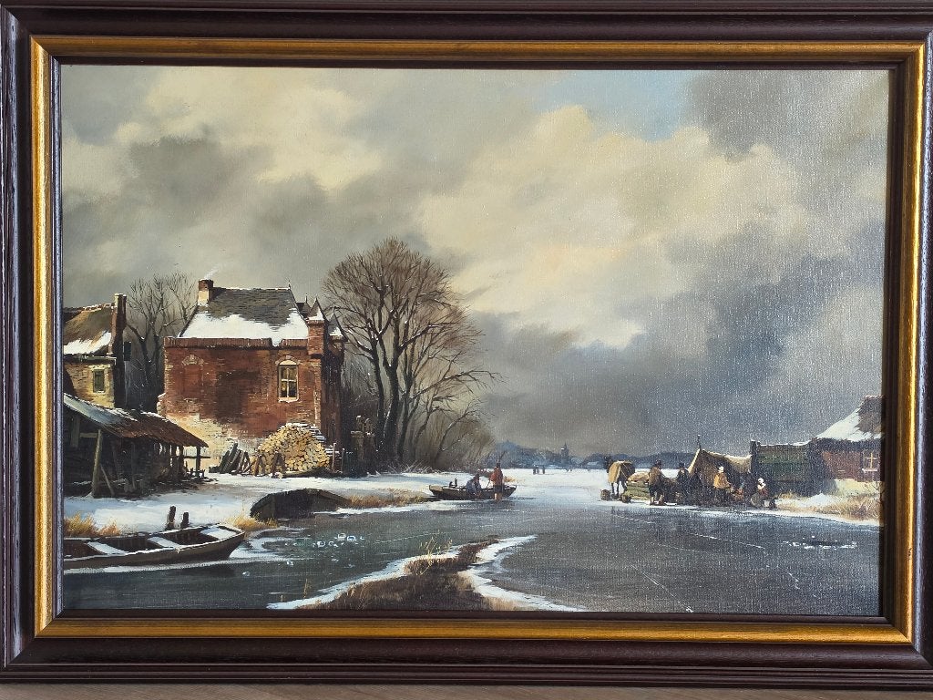 Winterlandschap, Antiek en Kunst, Kunst | Schilderijen | Klassiek, Ophalen, Handgeschilderd, Landschap
