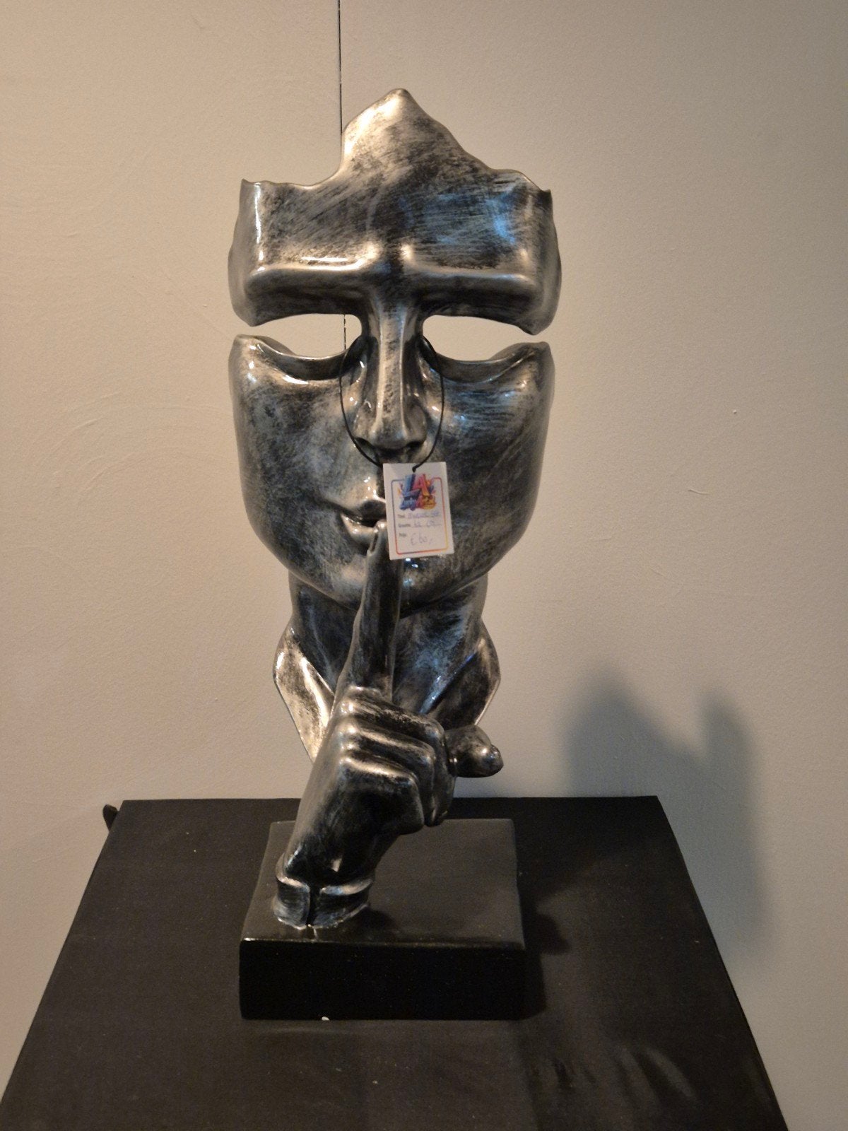Modern masker sculptuur - polyester, 62cm, Zilver, Kunststof, Modern, 50 - 100 cm