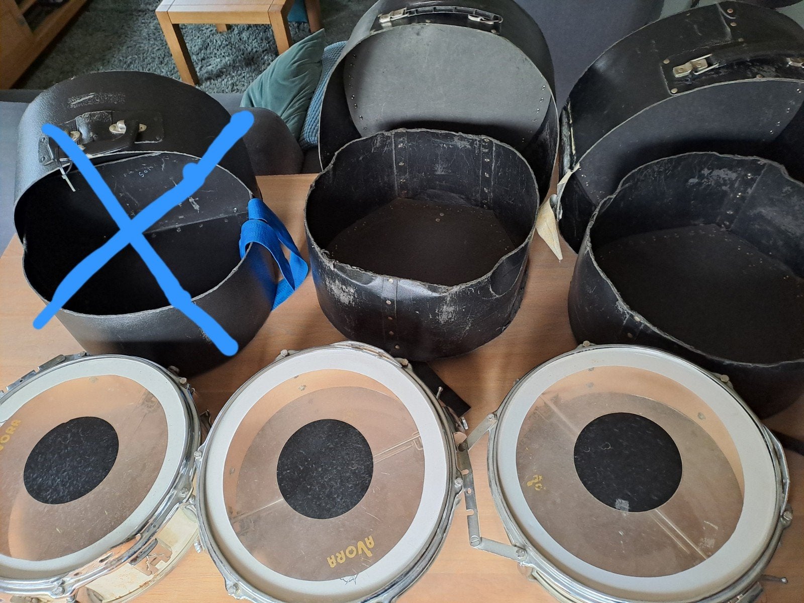 Vintage Snaredrums met Koffers - Set van 3, Ophalen, Gebruikt, Trommel
