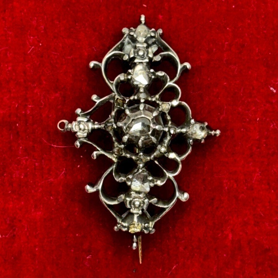 Antieke 19e eeuwse broche roosgeslepen diamant gouden speld, Antiek en Kunst, Ophalen of Verzenden