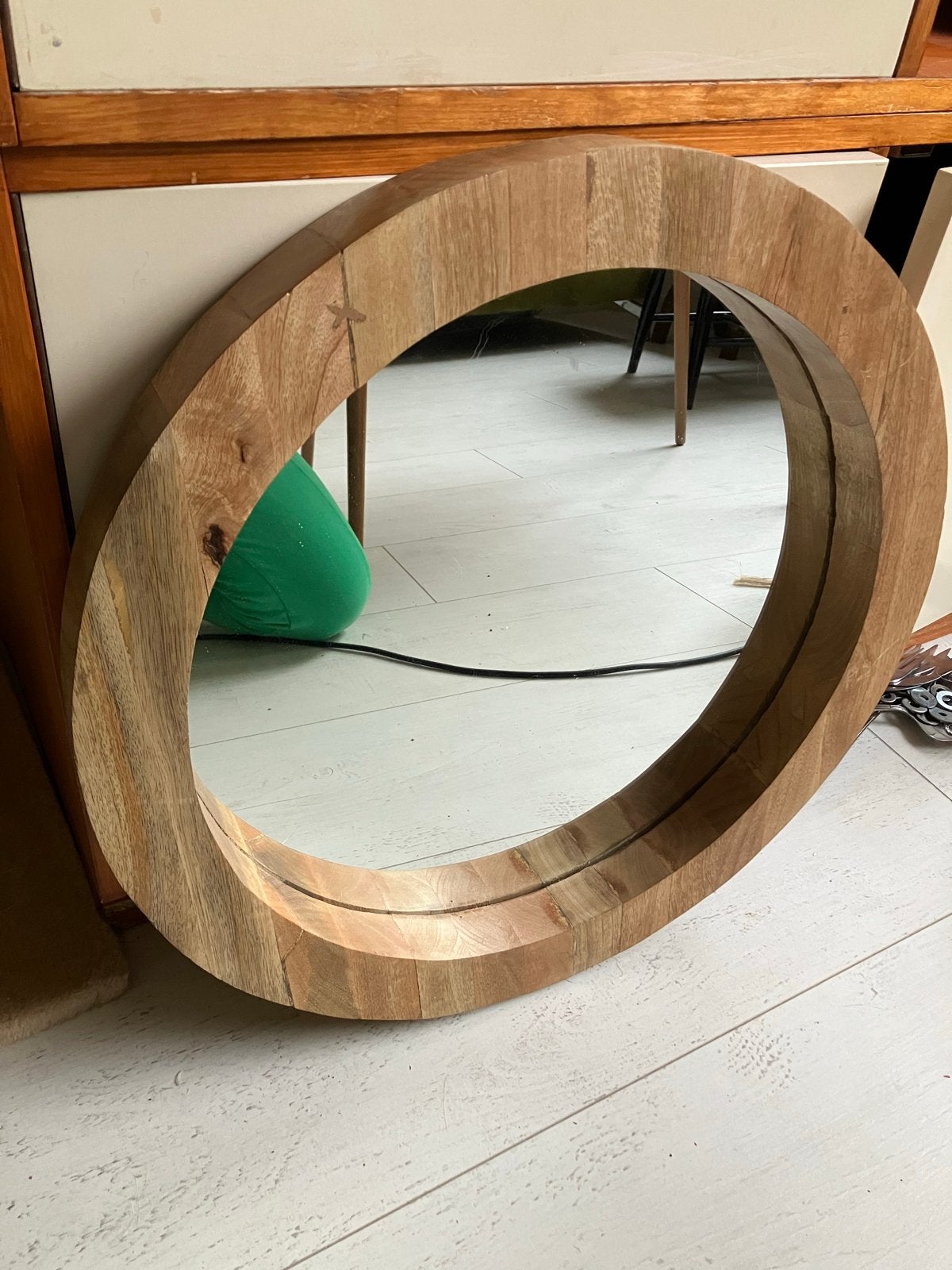 Ronde spiegel met houten frame 50 cm, Ophalen, Gebruikt, Ovaal, 50 tot 75 cm
