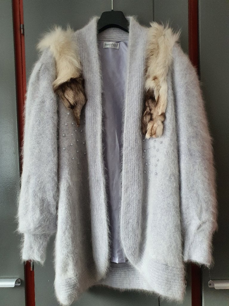 Vintage Sunshine wollen vest met echte vacht – grijs, Ophalen of Verzenden, Zo goed als nieuw, Grijs