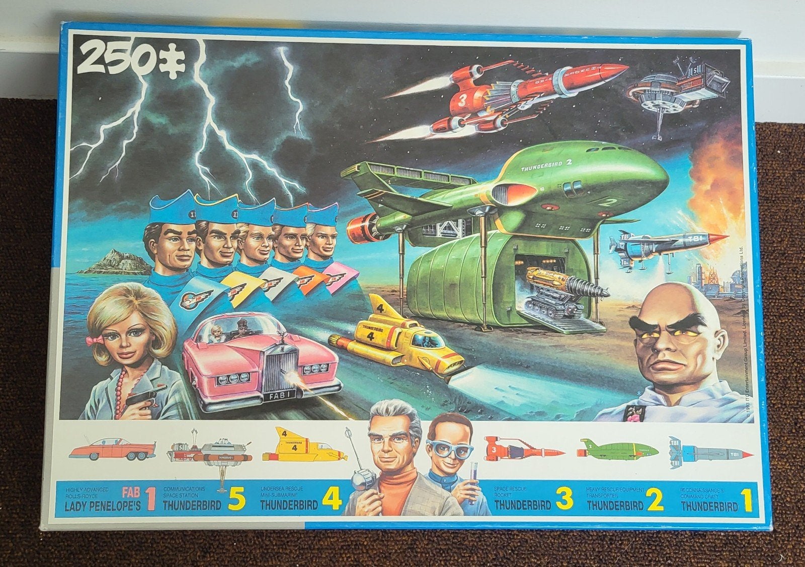 Vintage Thunderbirds Puzzel 250 Stukjes zgan, Ophalen of Verzenden, Zo goed als nieuw, 6 jaar of ouder