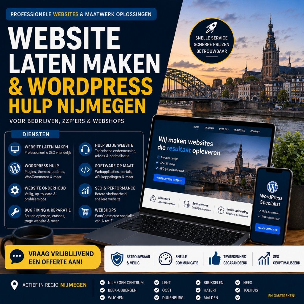 Website Laten Maken & WordPress Hulp Nijmegen, WO, Vanaf 3 jaar, Tot en met 24 uur, Geschikt als bijbaan