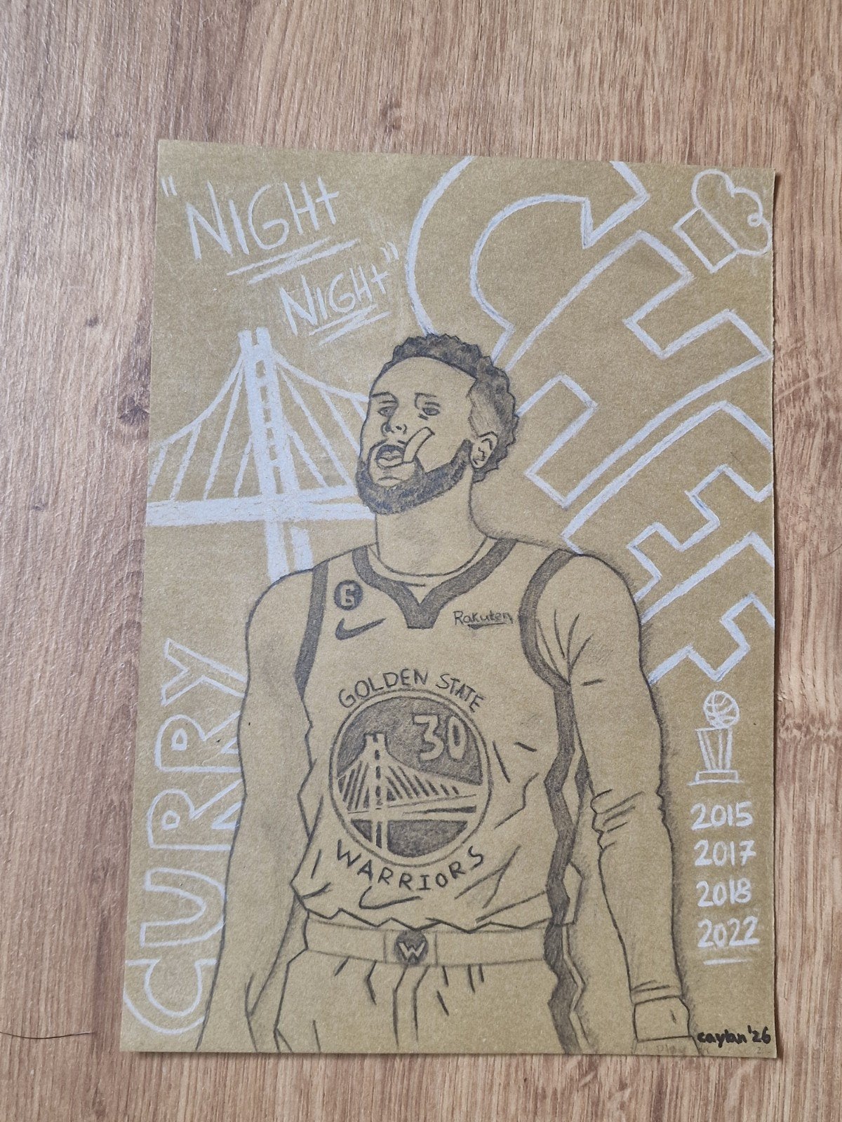 Stephen Curry Tekening - Golden State Warriors, Antiek en Kunst, Ophalen of Verzenden, Tekening, Potloodtekening, Handgemaakt