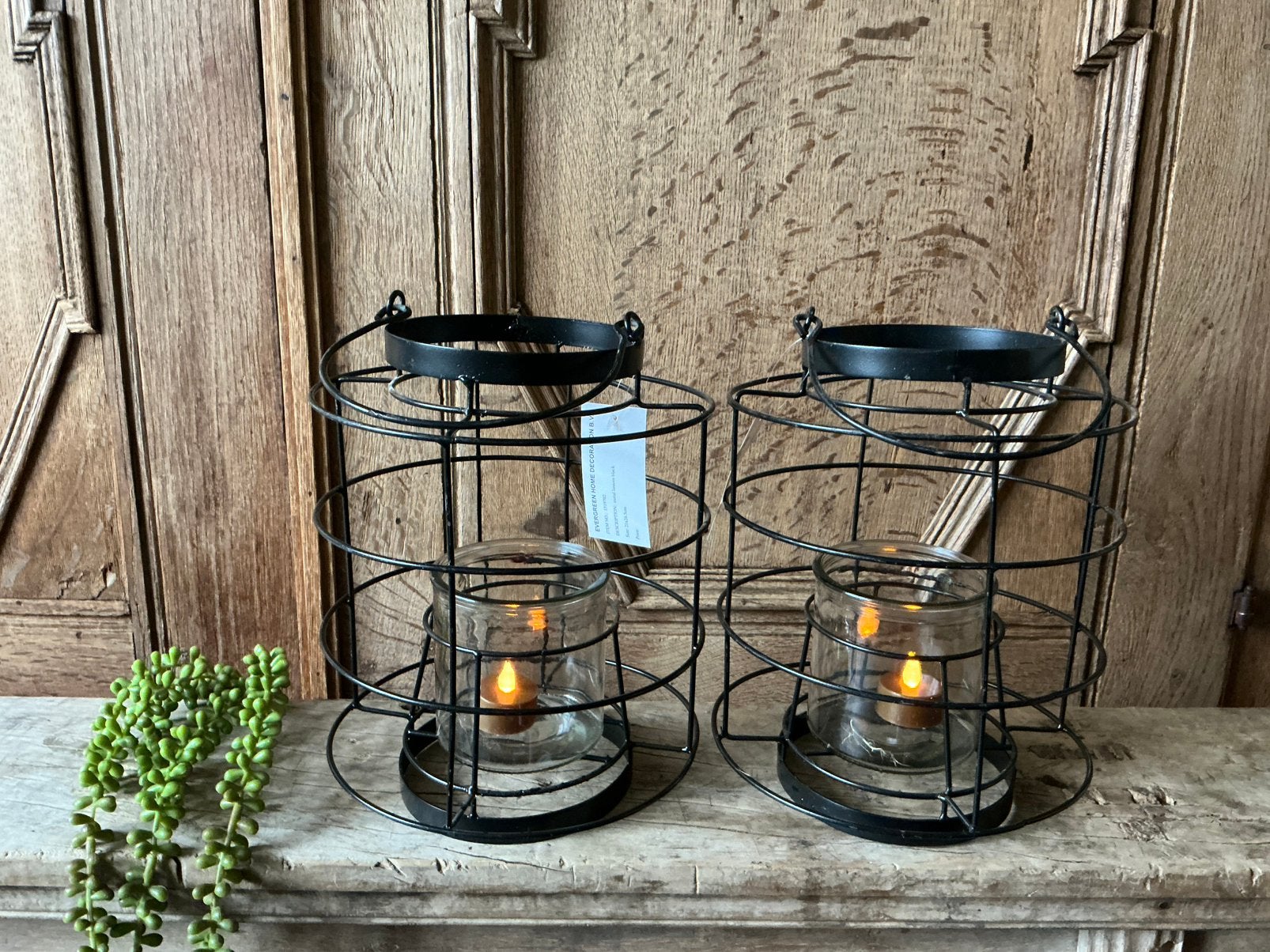 NIEUW set van 2 zwart metalen windlichten lantaarns, Ophalen of Verzenden, Nieuw, Zwart, Kaars