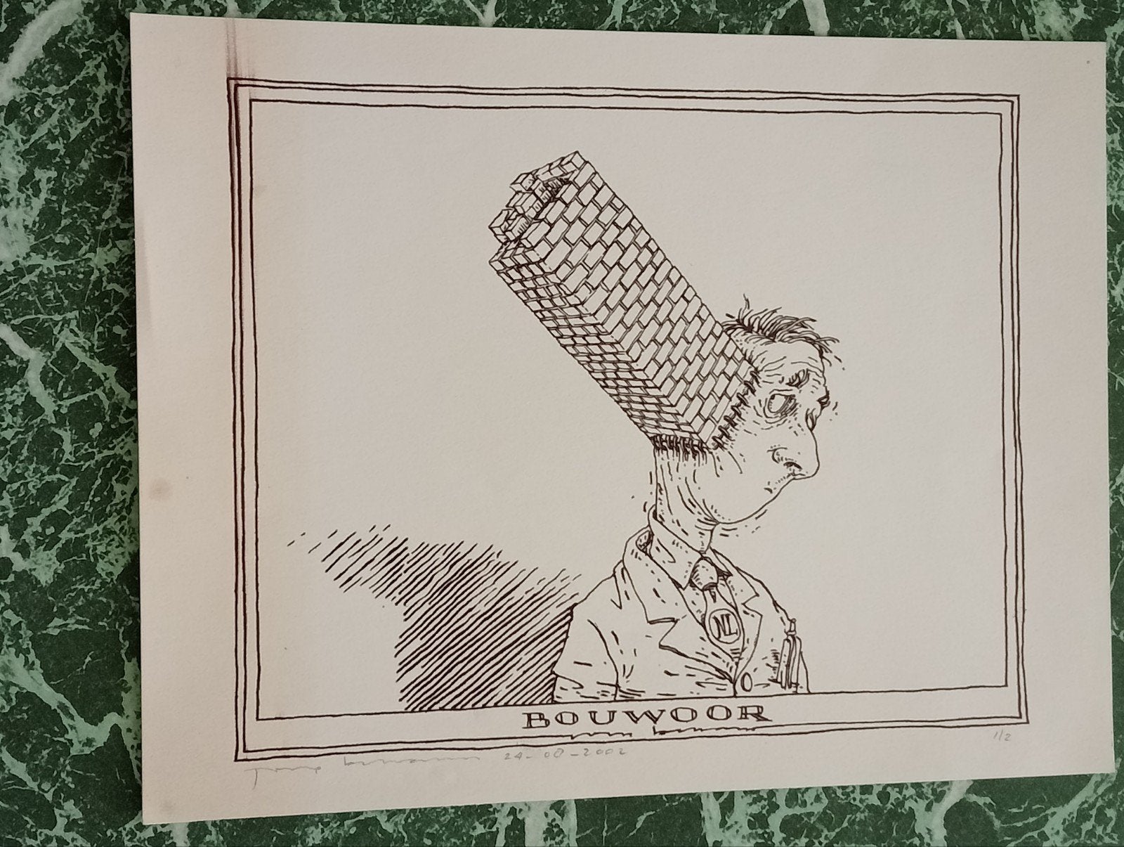 Joep Bertrams Lithografie 'Bouwoor' Spotprent, Ophalen of Verzenden