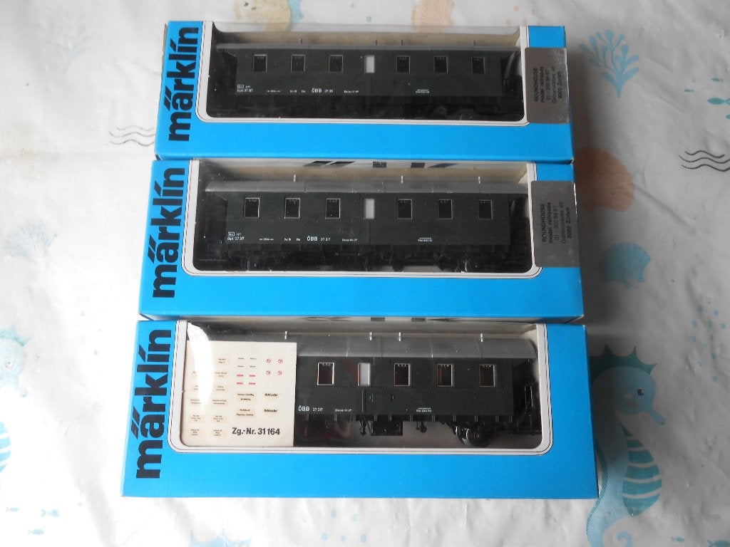 Märklin 4109 3x, 3 donderbussen / platformwagons van de OBB, Wisselstroom, Treinset, Verzenden, Zo goed als nieuw
