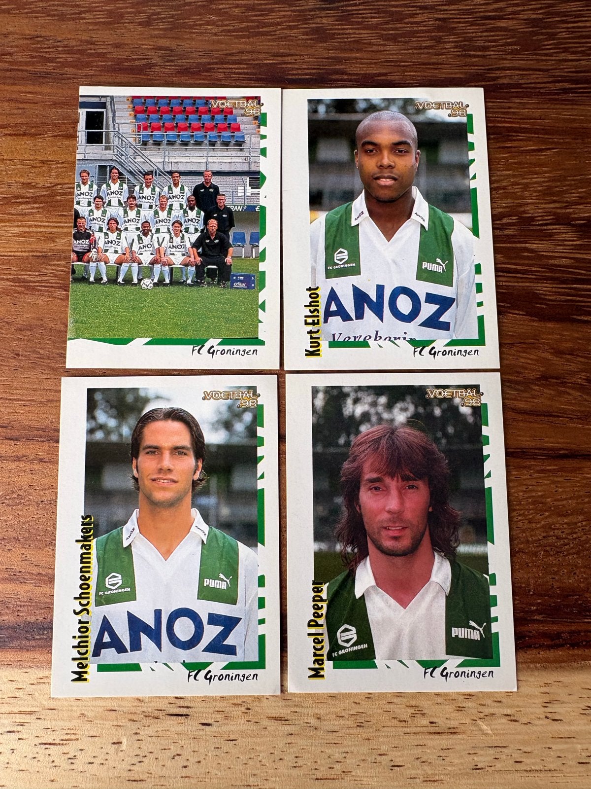 FC Groningen Voetbal '98 Panini stickers (4 stuks), Ophalen of Verzenden, Gebruikt, Overige binnenlandse clubs, Poster, Plaatje of Sticker