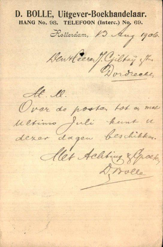 Rotterdam - D. Bolle - Boekhandel - 1906, Verzamelen, Verzenden, Voor 1920, Gelopen, Zuid-Holland