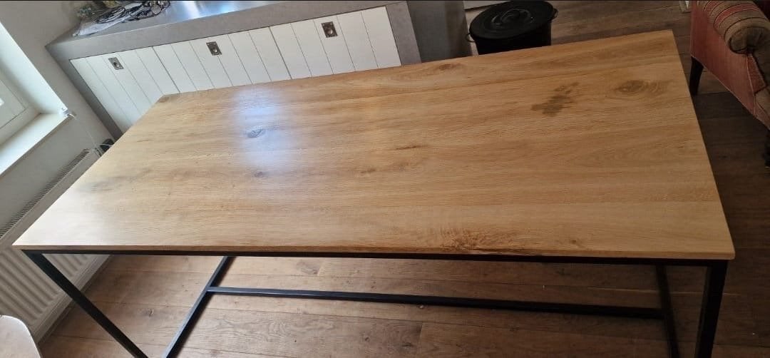 Eikenhouten tafel met stalen frame - 180x80x76 cm, Huis en Inrichting, Gebruikt, Eikenhout, Vijf personen of meer, 150 tot 200 cm
