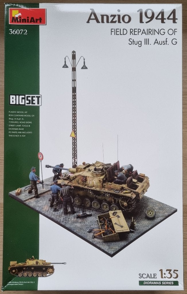 MiniArt #36072 1:35 WWII Anzio 1944 Field Repairing Stug.III, Ophalen of Verzenden, Nieuw, 1:35 tot 1:50, Diorama