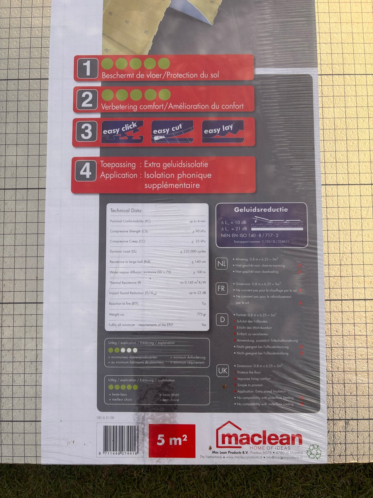 Maclean Isotac Gold ondervloer 6 pakken + reststuk, Ophalen, Overige materialen, 50 tot 150 cm, Overige typen