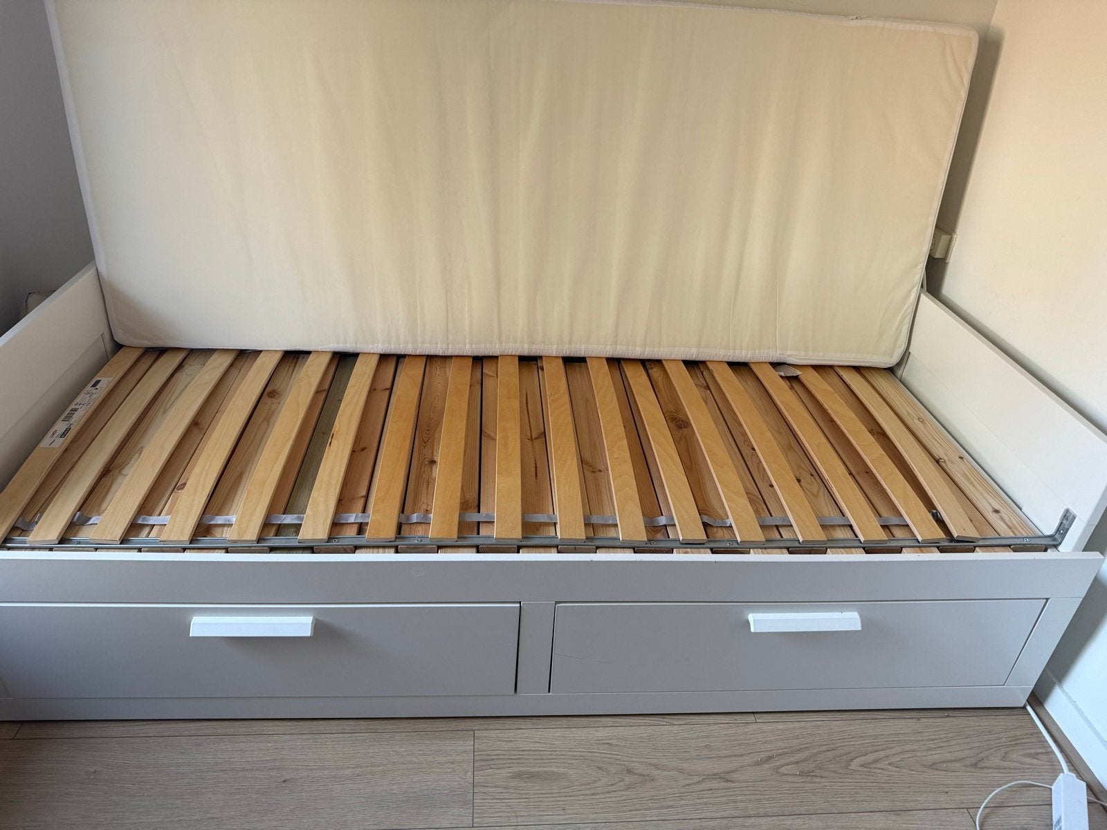 Ikea Hemnes bedbank met 2 lades en matras, Wit, Tweepersoons, Ophalen of Verzenden, 80 cm