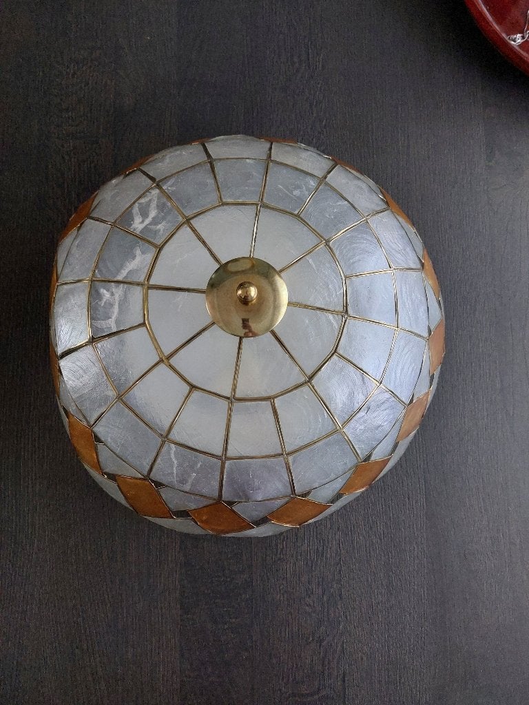 Vintage Parelmoer Plafondlamp - Uniek Design  par, Huis en Inrichting, Lampen | Plafondlampen, Gebruikt, Vintage, Meerkleurig