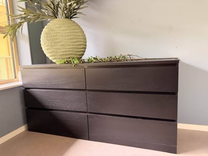 IKEA MALM ladekast 6 lades breed – zwartbruin, Ophalen, 50 tot 100 cm, Zo goed als nieuw, 3 of 4 laden