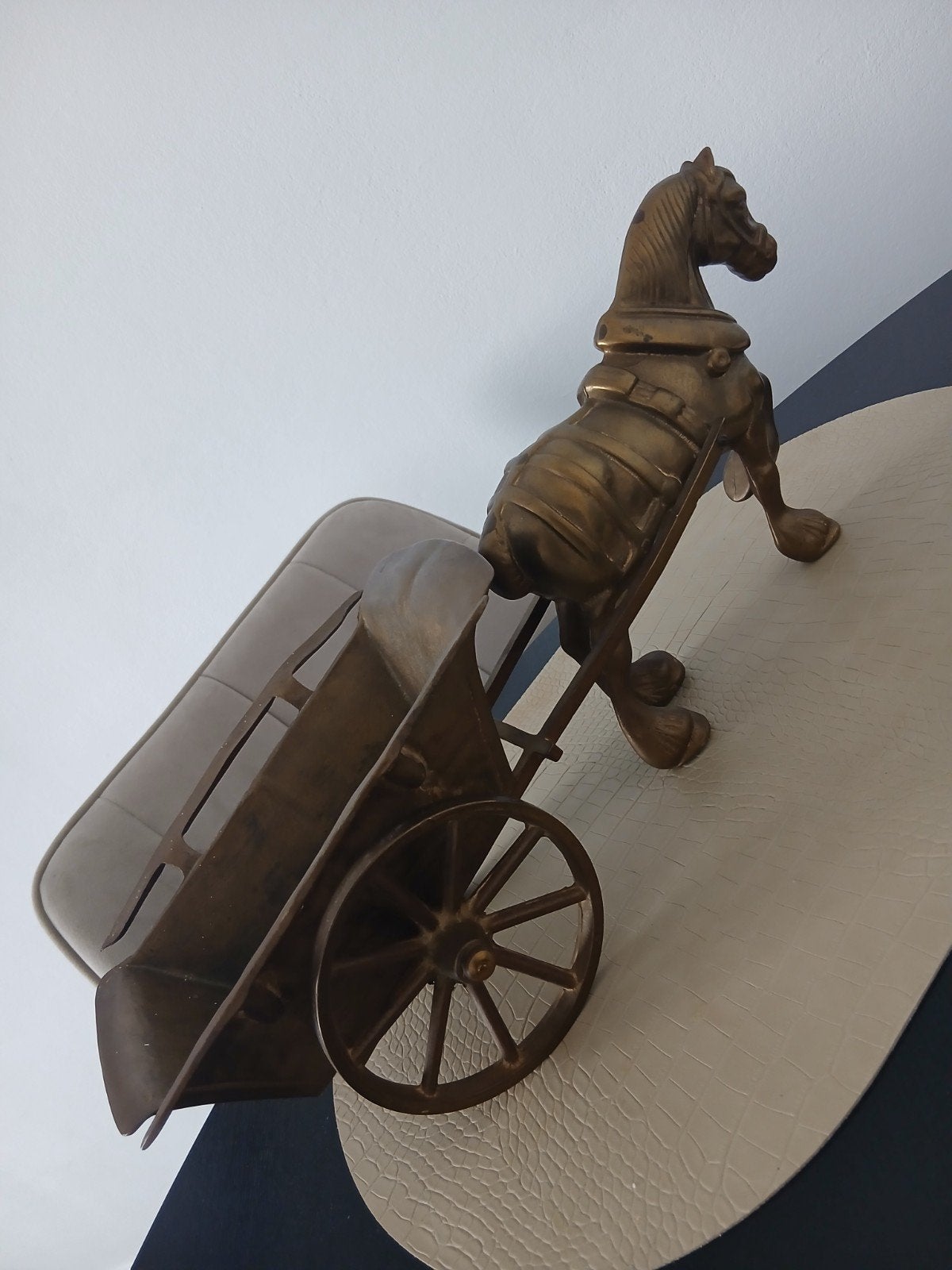 Vintage messing paard met kar decoratie, Ophalen of Verzenden