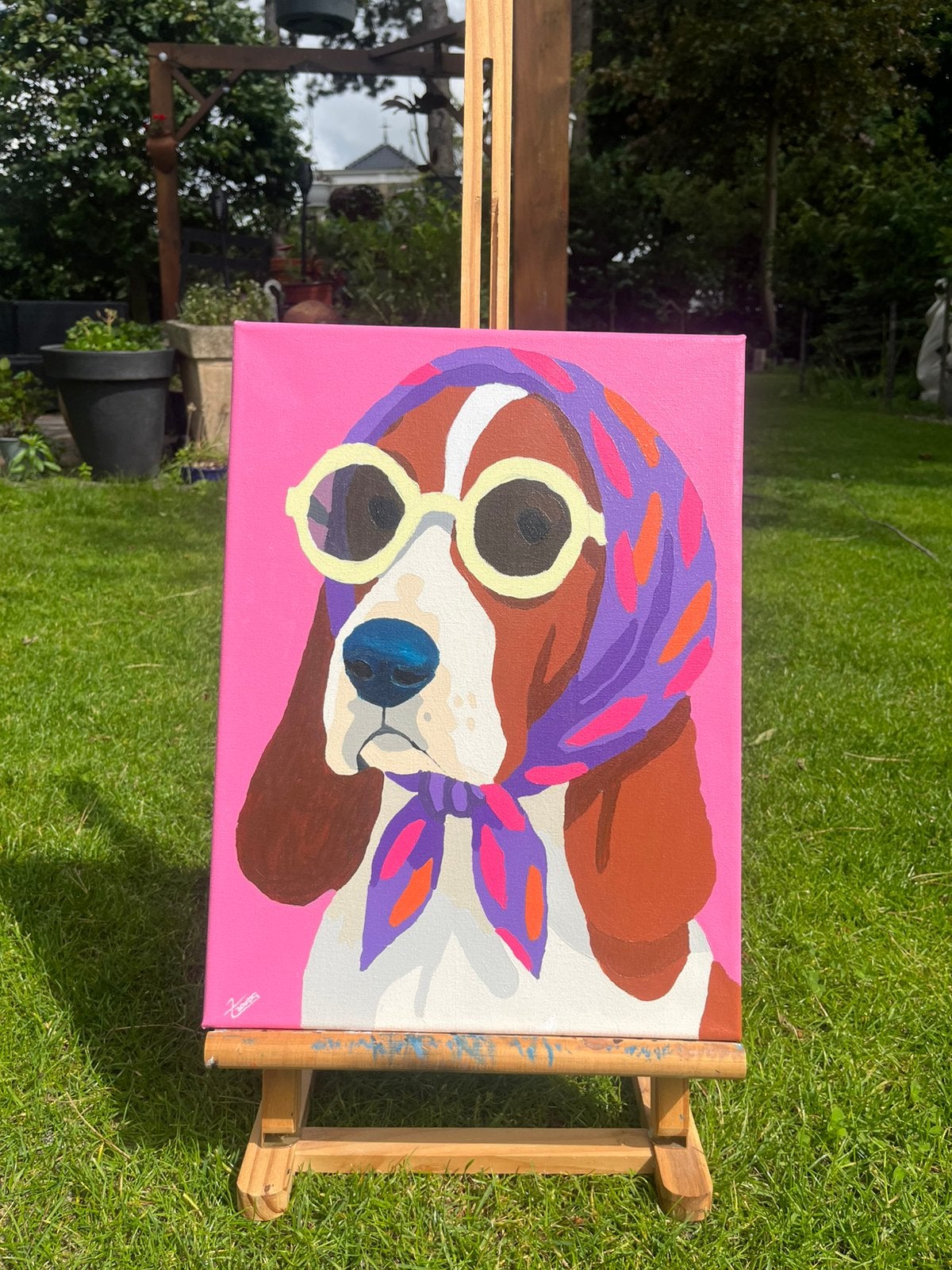 Pop Art Hond met Zonnebril – handgeschilderd schilderij, Ophalen, Nieuw, Acrylverf