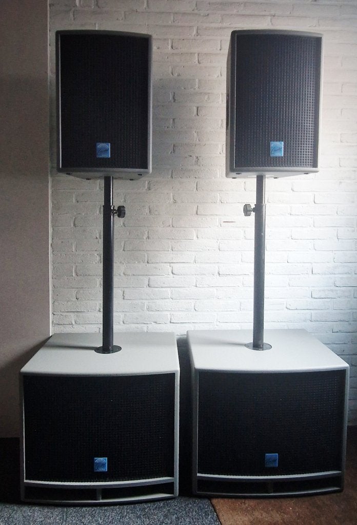 KME Zware PA set 1800/3600 Watt. Passief., Party speaker, Refurbished, Ophalen, 150 watt of meer