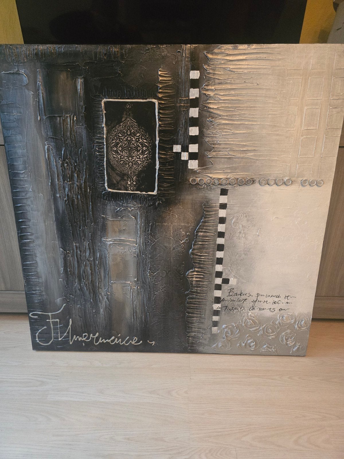Abstract Schilderij Zwart, Grijs, Wit - 100x100cm, Ophalen of Verzenden